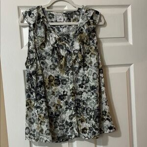 CAbi Floral Ruffle Blouse - Black and Olive
